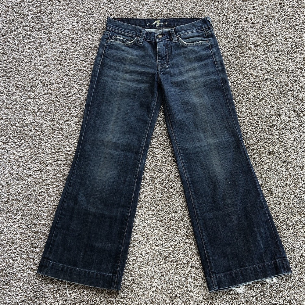 7 For All Mankind Dojo Jeans Womens 27 Flare Wide Leg Distressed Made In USA Y2K